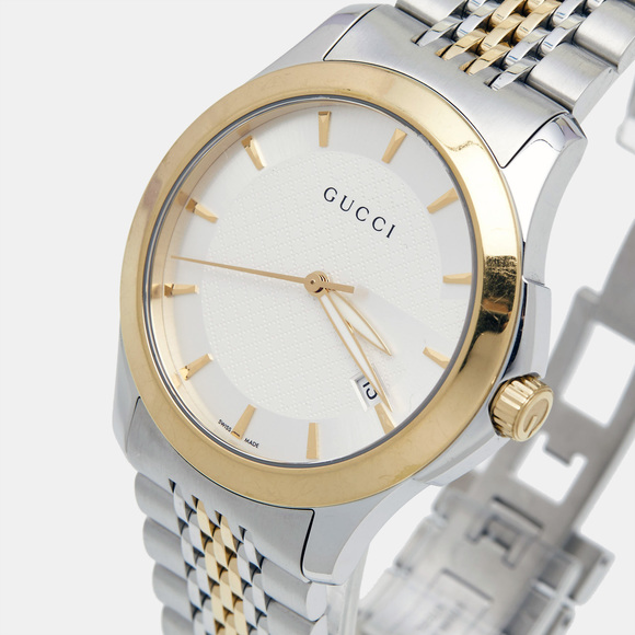 GUCCI Silver Two-Tone Stainless Steel G-Timeless YA126409 Unisex Wristwatch 38 m - Picture 2 of 8